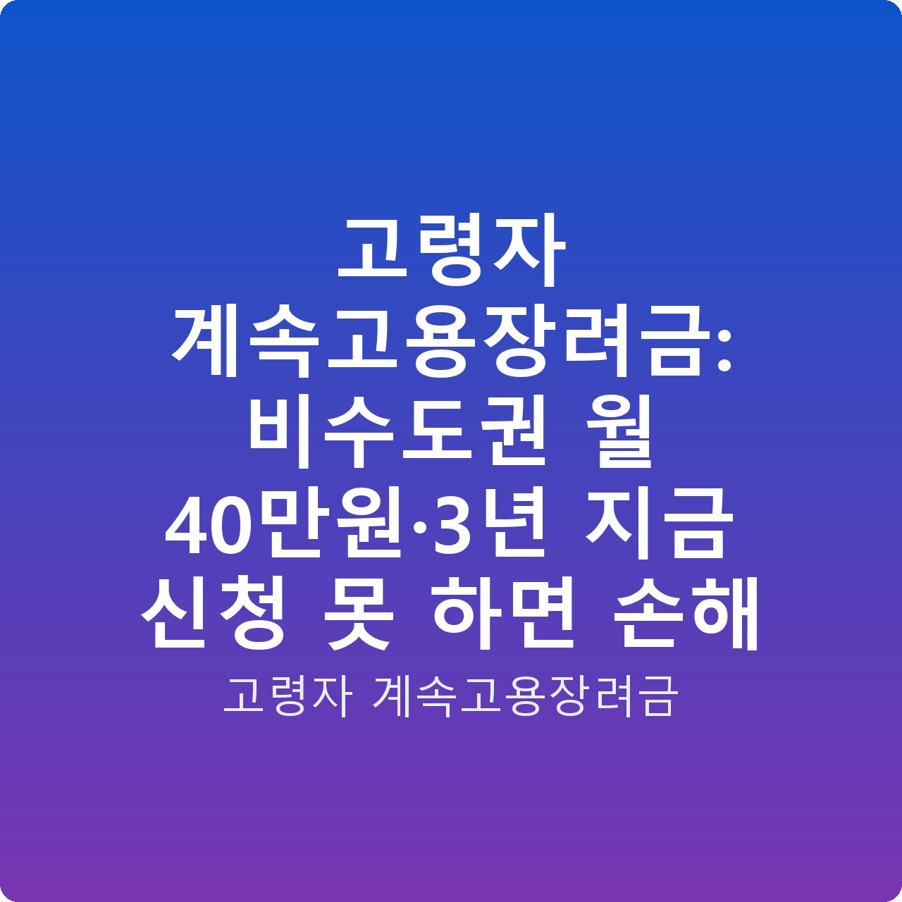 고령자 계속고용장려금: 비수도권 월 40만원·3년 지금 신청 못 하면 손해