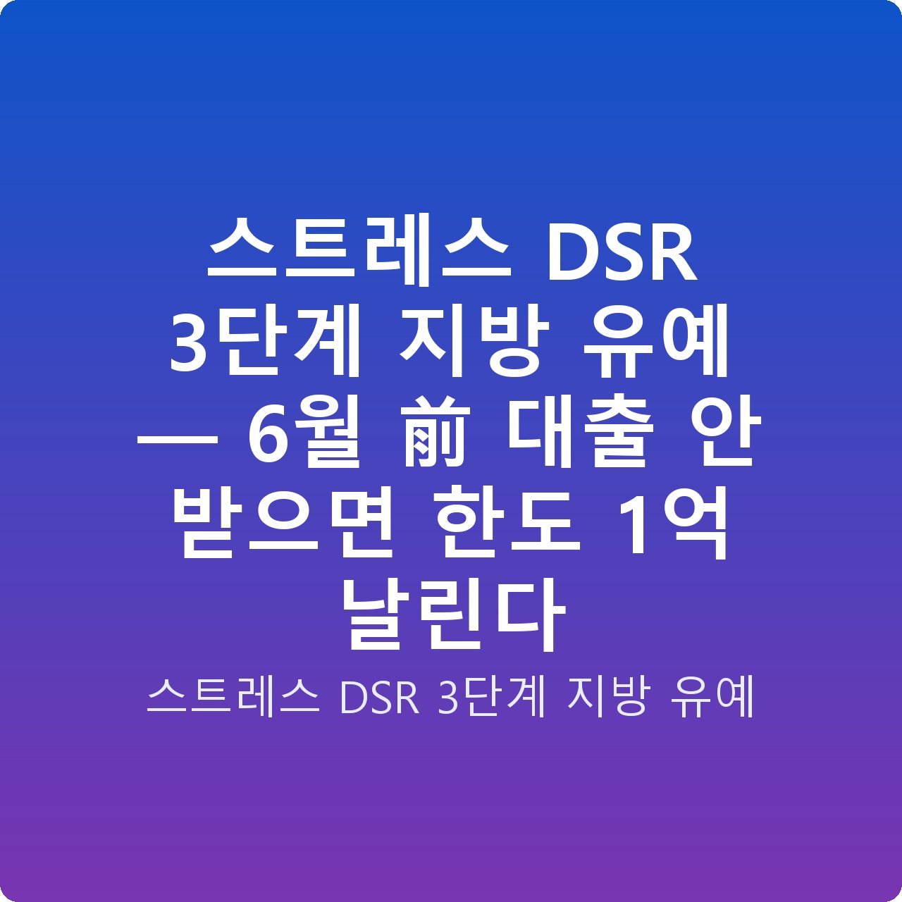 스트레스 DSR 3단계 지방 유예 — 6월 前 대출 안 받으면 한도 1억 날린다