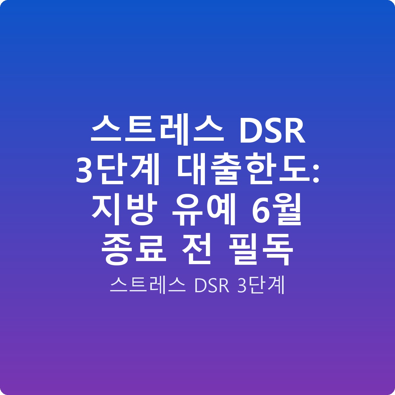 스트레스 DSR 3단계 대출한도: 지방 유예 6월 종료 전 필독
