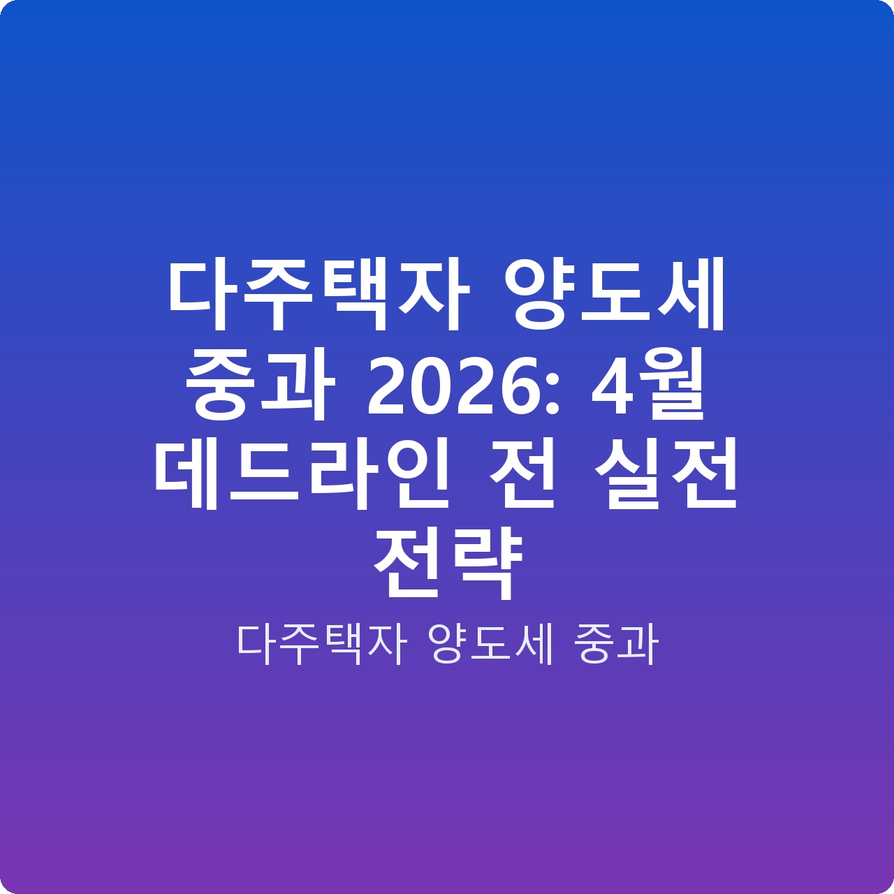 다주택자 양도세 중과 2026: 4월 데드라인 전 실전 전략