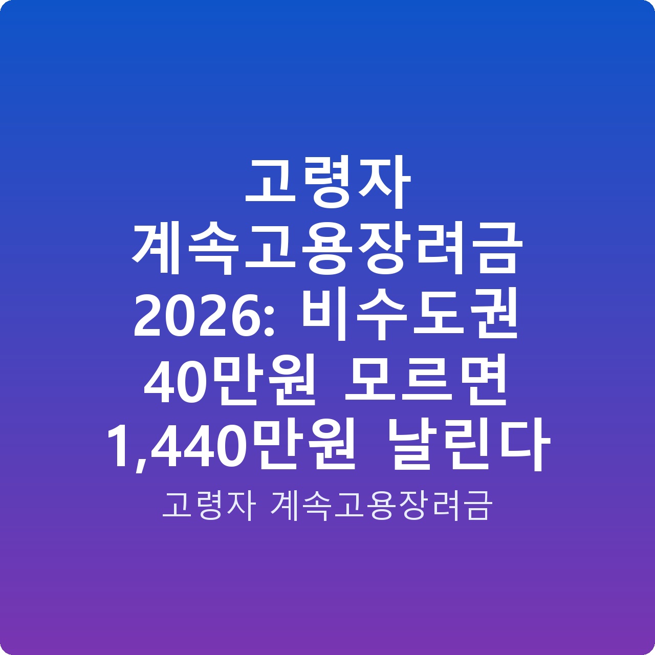 고령자 계속고용장려금 2026: 비수도권 40만원 모르면 1,440만원 날린다 고령자 계속고용장려금 2026: 비수도권 40만원 모르면 1,440만원 날린다