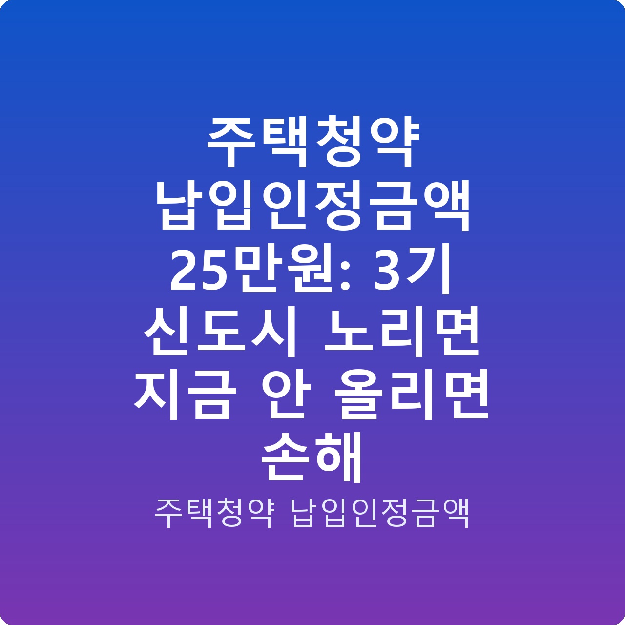 주택청약 납입인정금액 25만원: 3기 신도시 노리면 지금 안 올리면 손해