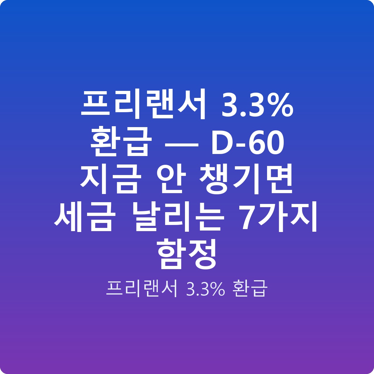 프리랜서 3.3% 환급 — D-60 지금 안 챙기면 세금 날리는 7가지 함정