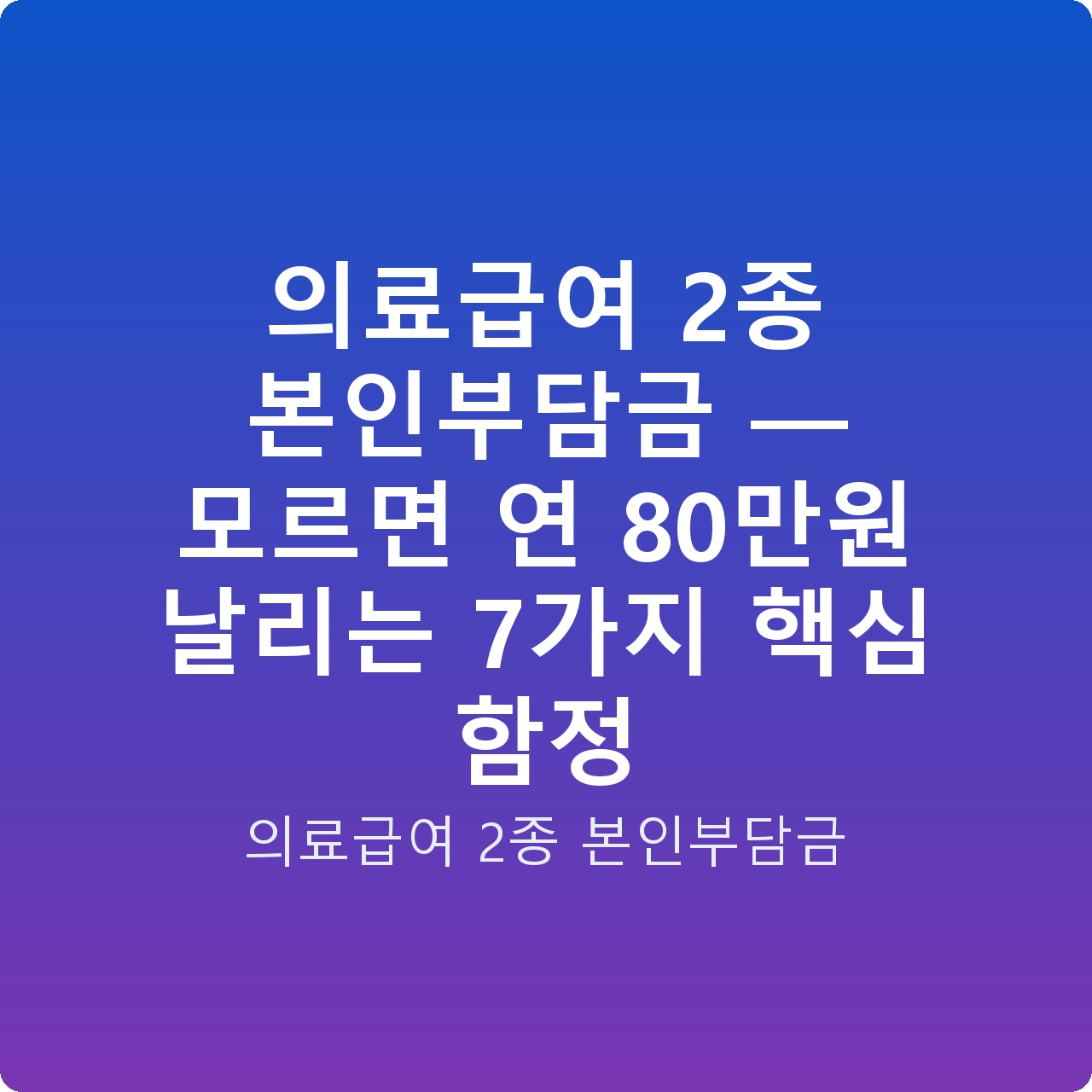 의료급여 2종 본인부담금 — 모르면 연 80만원 날리는 7가지 핵심 함정