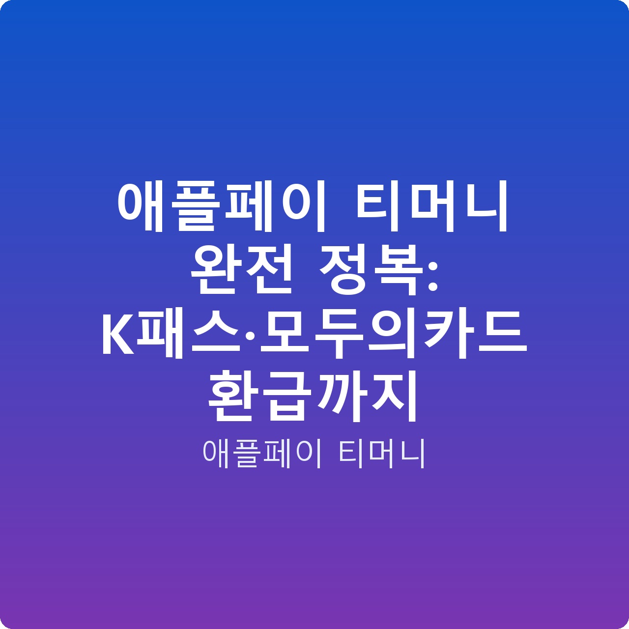 애플페이 티머니 완전 정복: K패스·모두의카드 환급까지