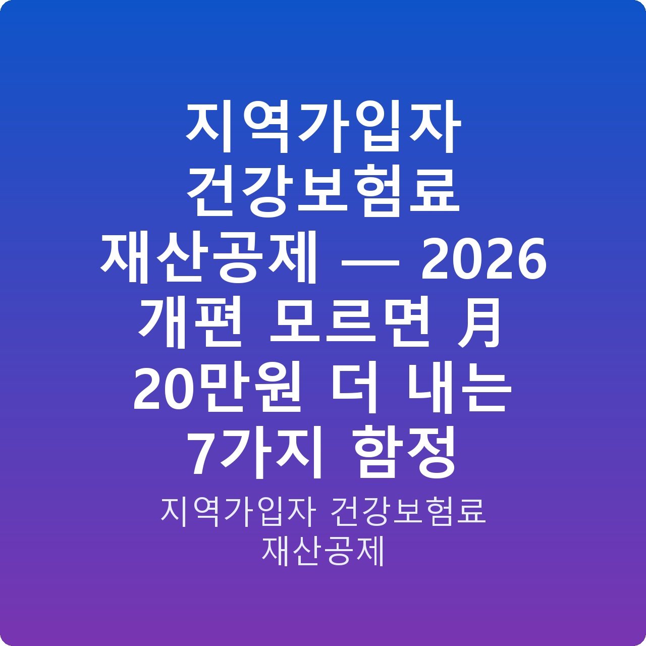 지역가입자 건강보험료 재산공제 — 2026 개편 모르면 月 20만원 더 내는 7가지 함정