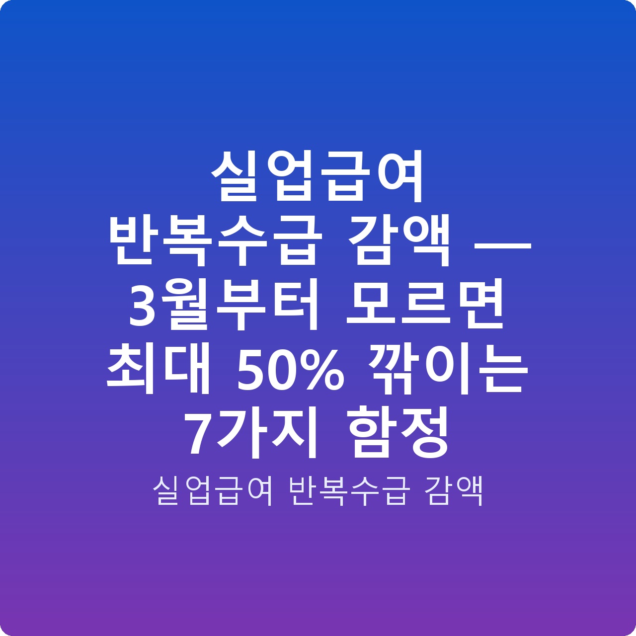 실업급여 반복수급 감액 — 3월부터 모르면 최대 50% 깎이는 7가지 함정