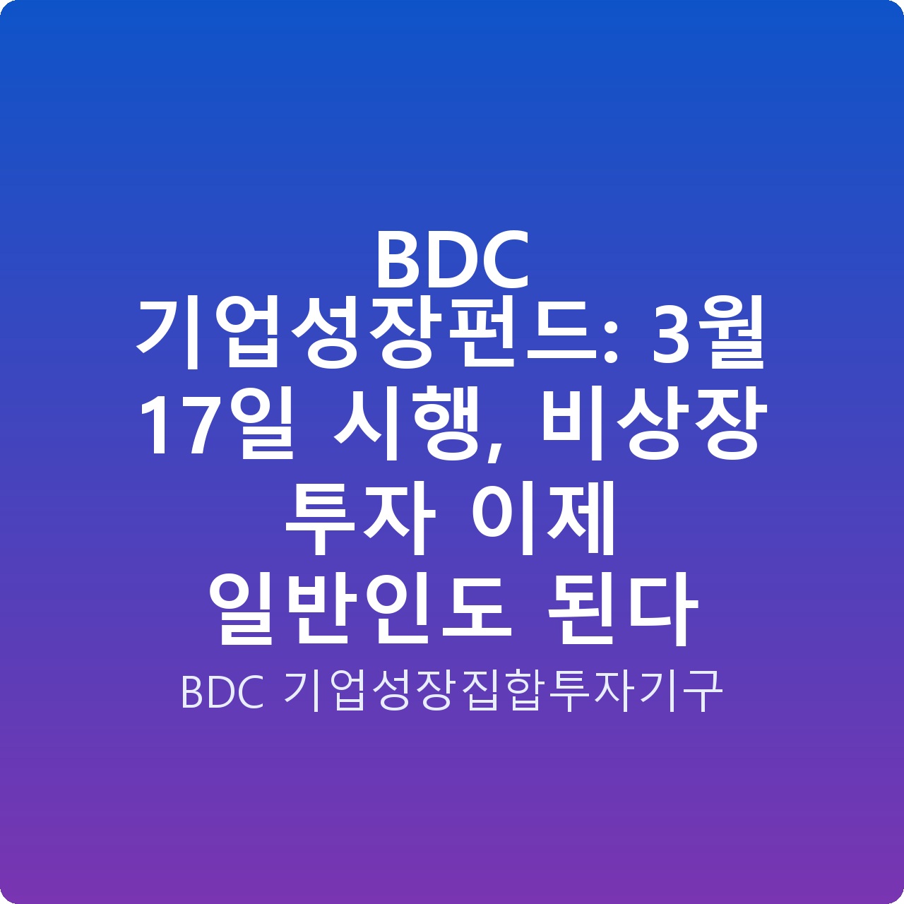 BDC 기업성장펀드: 3월 17일 시행, 비상장 투자 이제 일반인도 된다