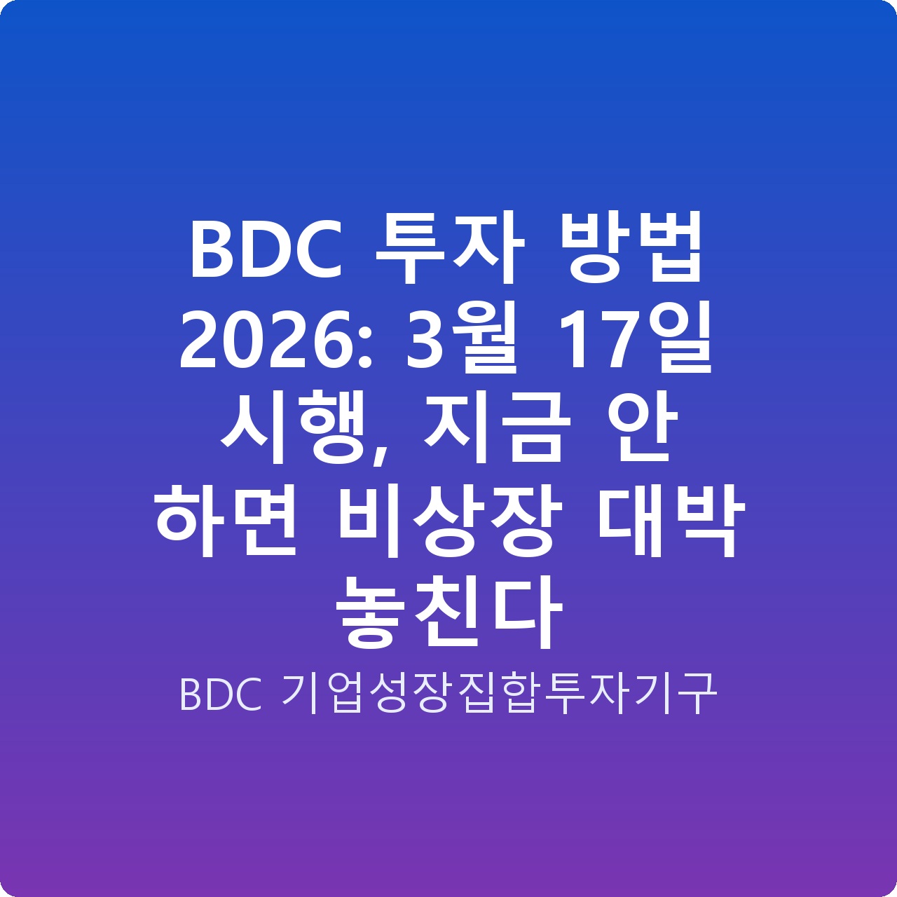 BDC 투자 방법 2026: 3월 17일 시행, 지금 안 하면 비상장 대박 놓친다