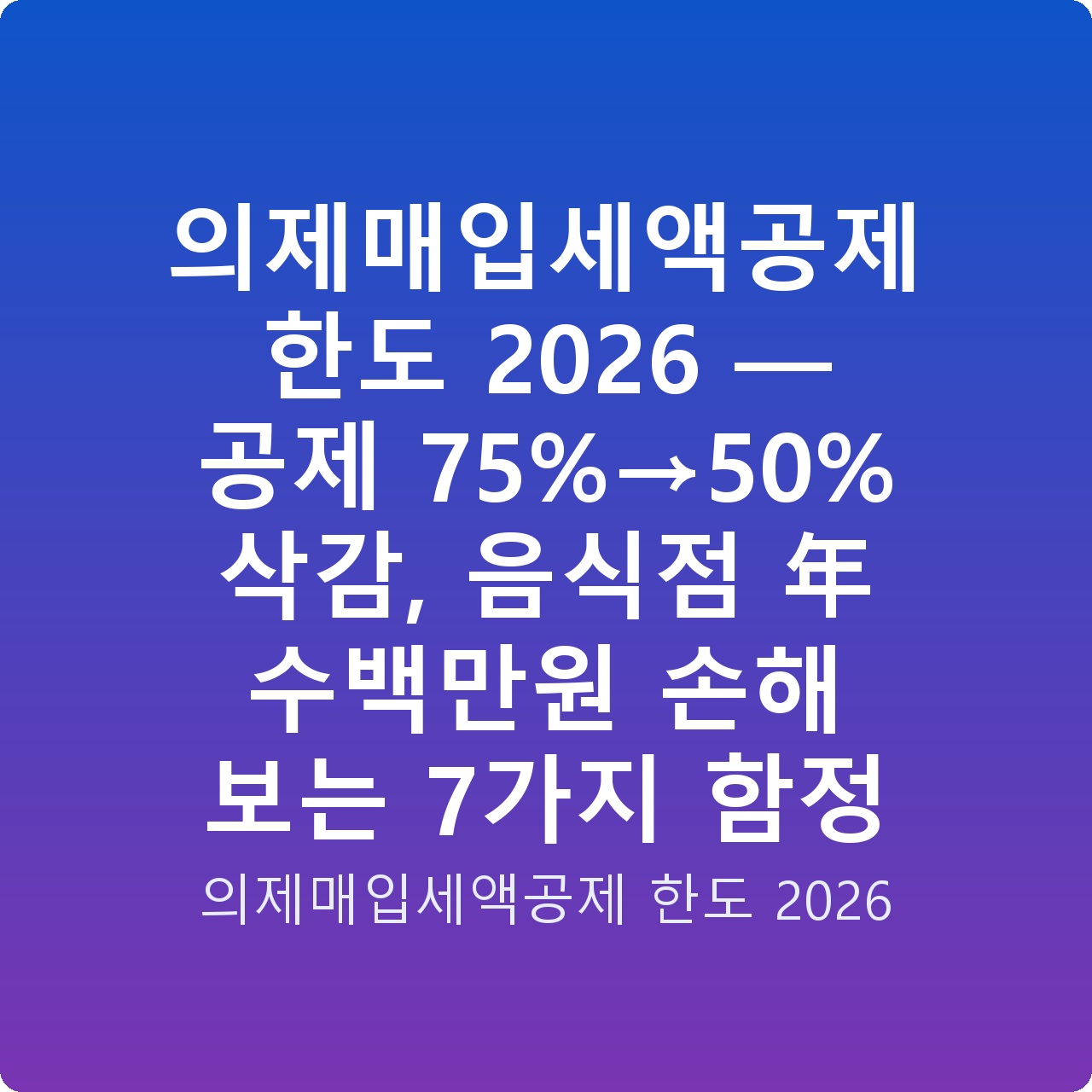 의제매입세액공제 한도 2026 — 공제 75%→50% 삭감, 음식점 年 수백만원 손해 보는 7가지 함정