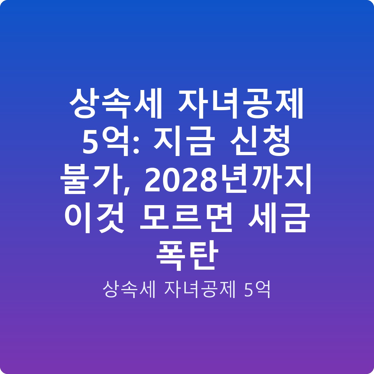 상속세 자녀공제 5억: 지금 신청 불가, 2028년까지 이것 모르면 세금 폭탄