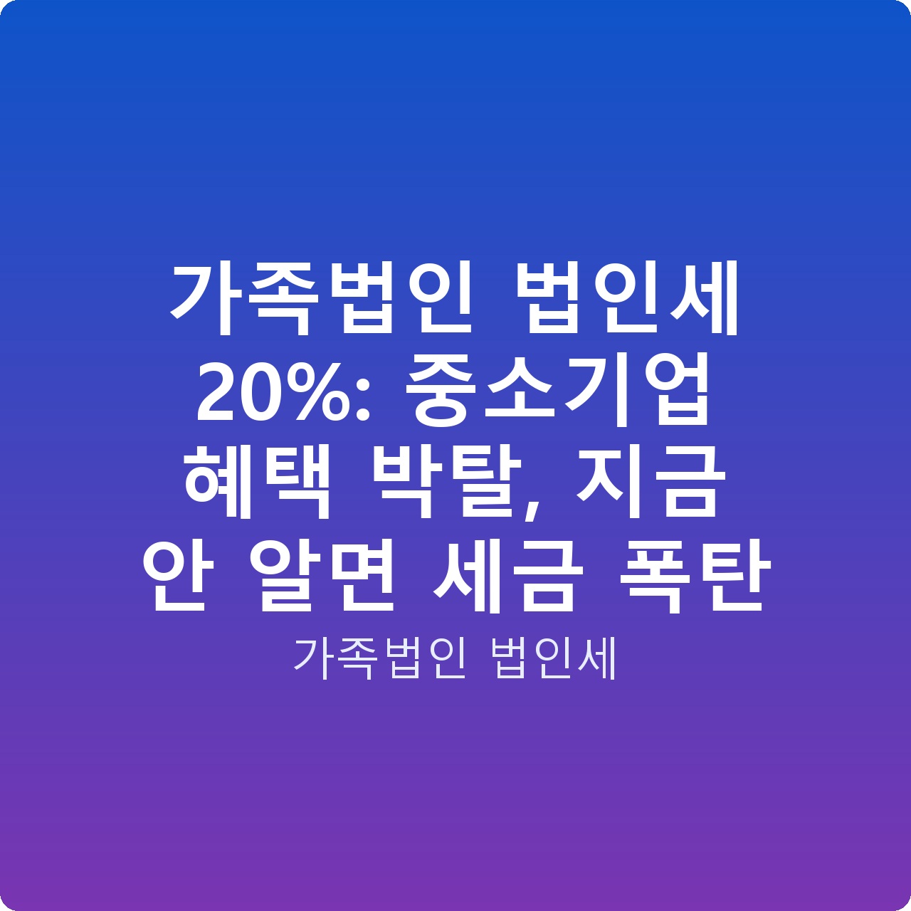 가족법인 법인세 20%: 중소기업 혜택 박탈, 지금 안 알면 세금 폭탄