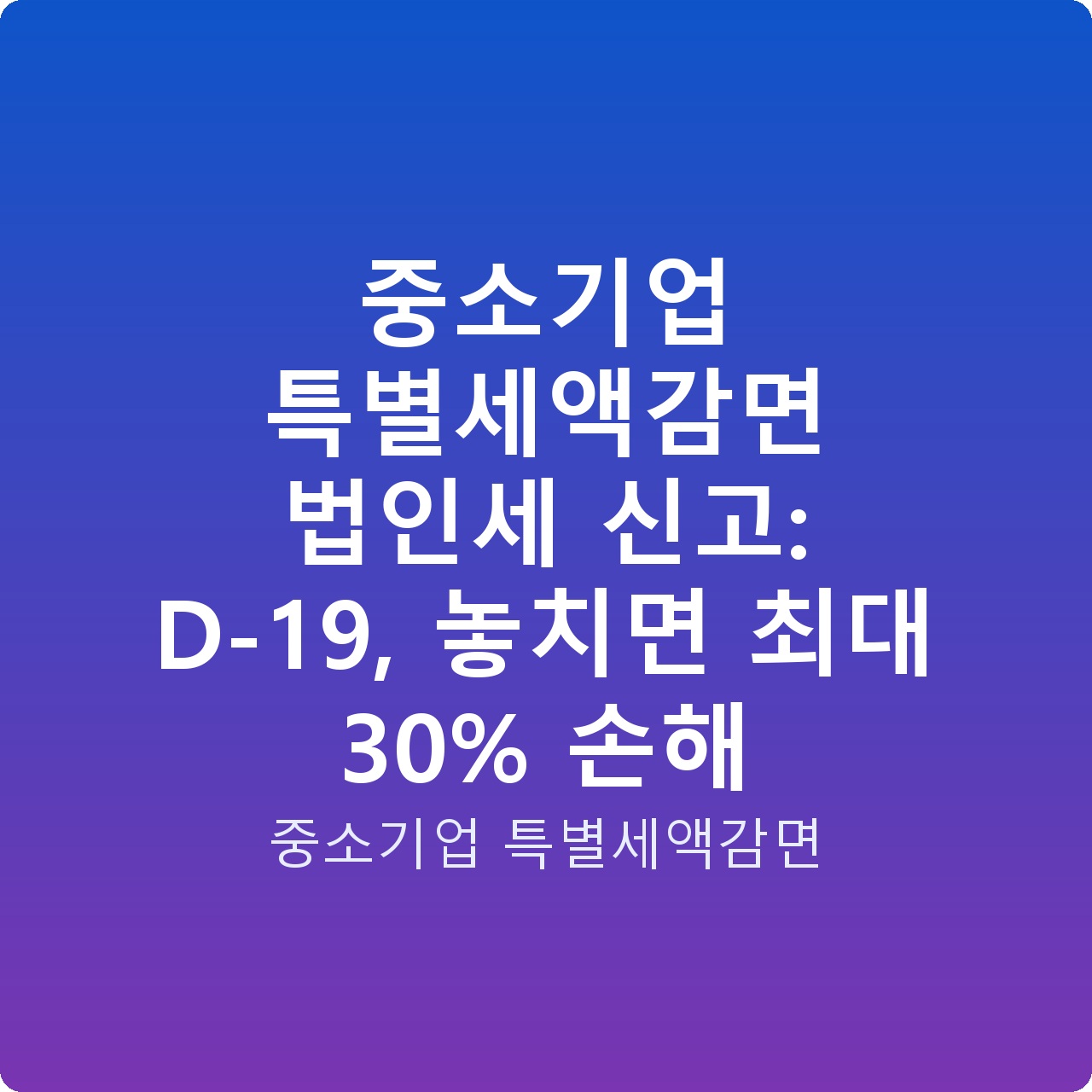 중소기업 특별세액감면 법인세 신고: D-19, 놓치면 최대 30% 손해