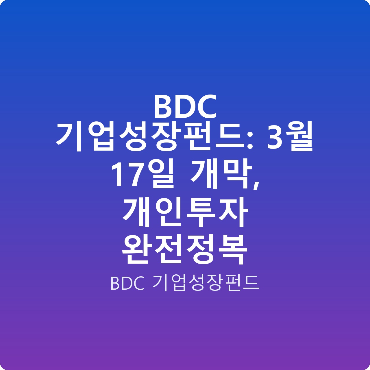 BDC 기업성장펀드: 3월 17일 개막, 개인투자 완전정복