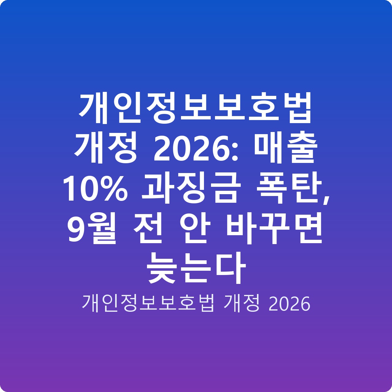 개인정보보호법 개정 2026: 매출 10% 과징금 폭탄, 9월 전 안 바꾸면 늦는다