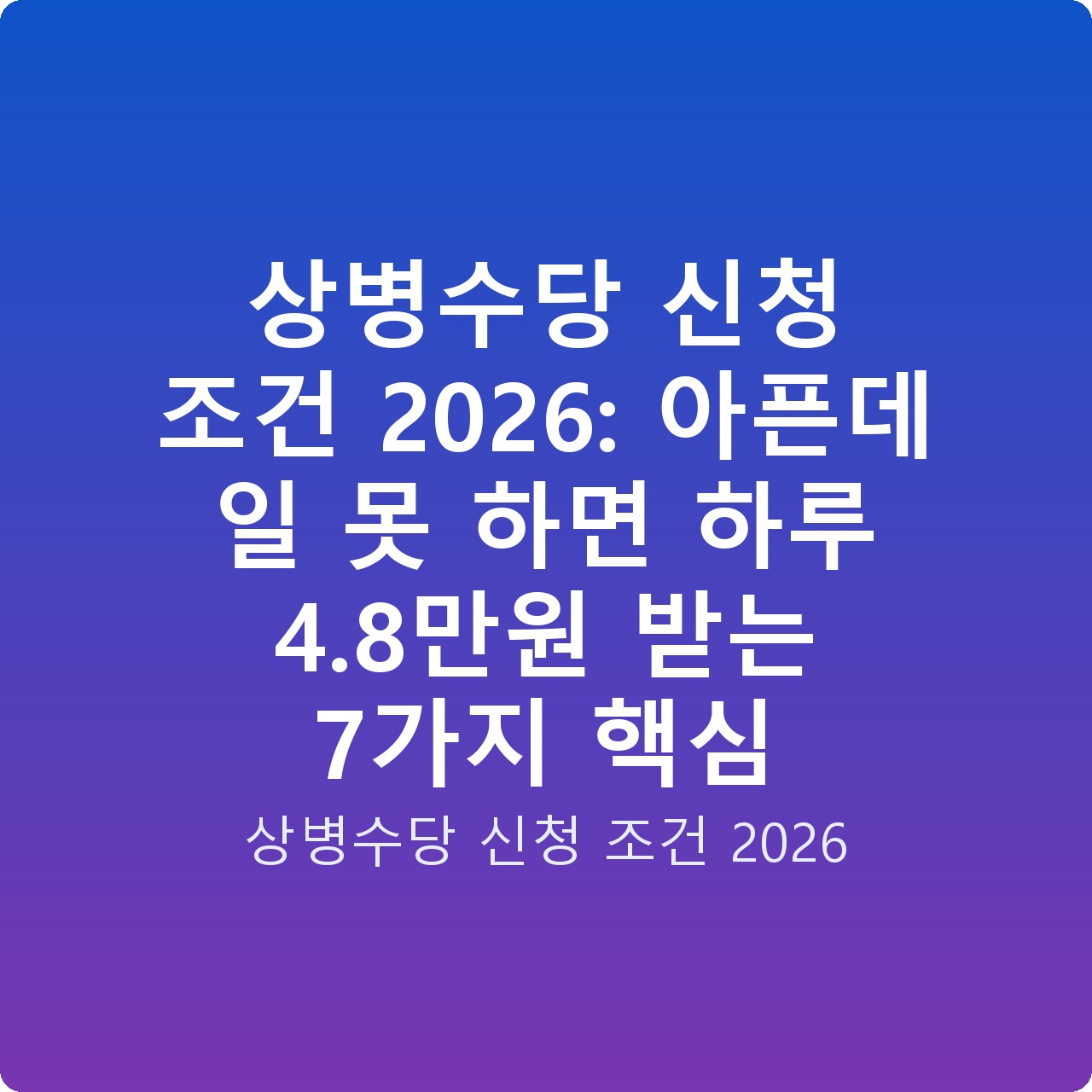 상병수당 신청 조건 2026: 아픈데 일 못 하면 하루 4.8만원 받는 7가지 핵심