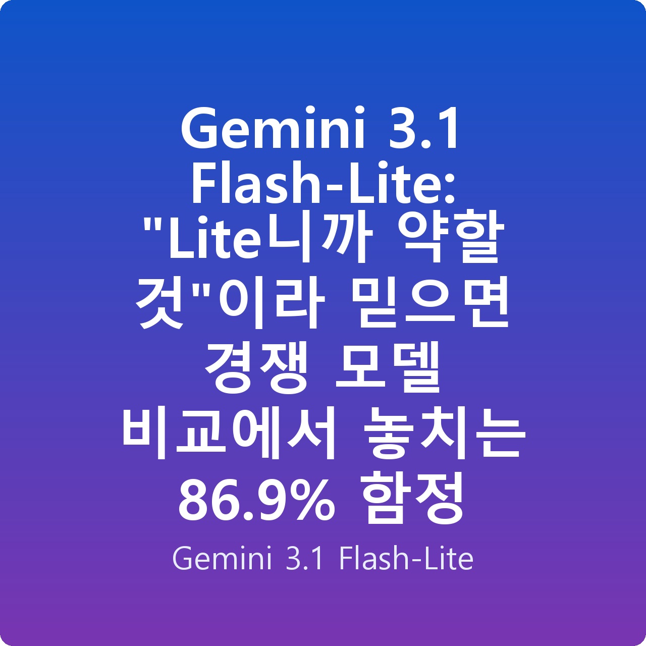 Gemini 3.1 Flash-Lite: “Lite니까 약할 것”이라 믿으면 경쟁 모델 비교에서 놓치는 86.9% 함정