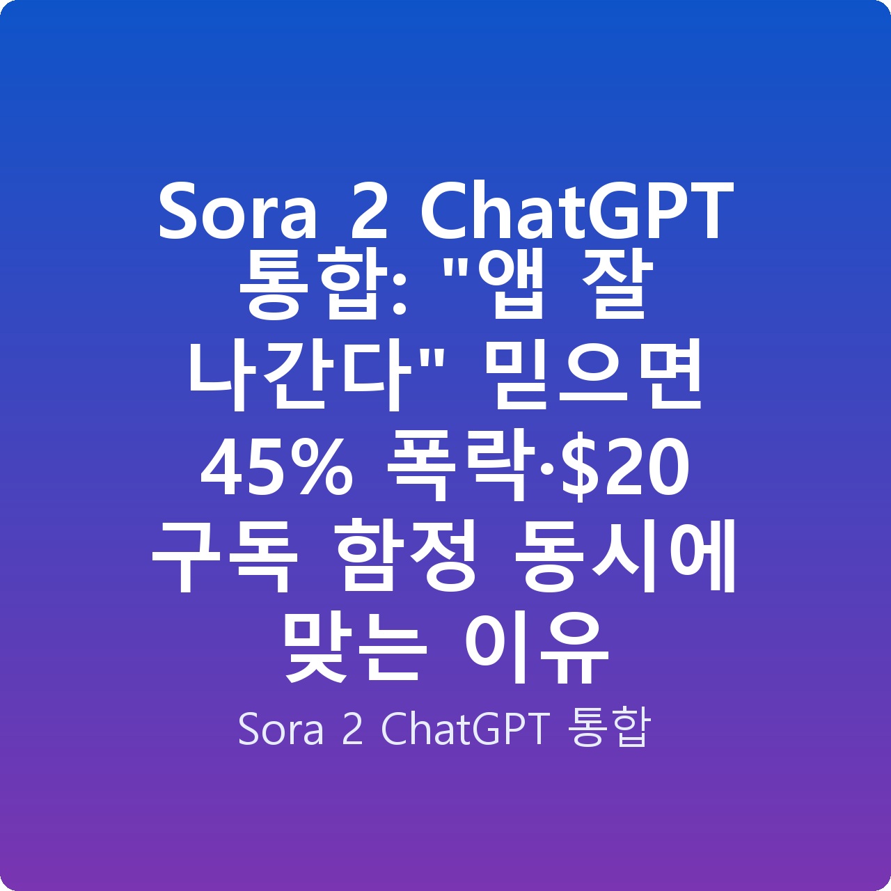 Sora 2 ChatGPT 통합: “앱 잘 나간다” 믿으면 45% 폭락· 구독 함정 동시에 맞는 이유