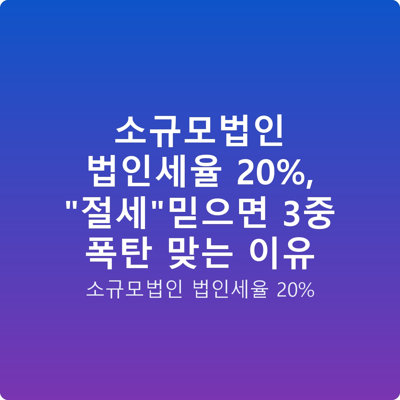 소규모법인 법인세율 20%, “절세”믿으면 3중 폭탄 맞는 이유