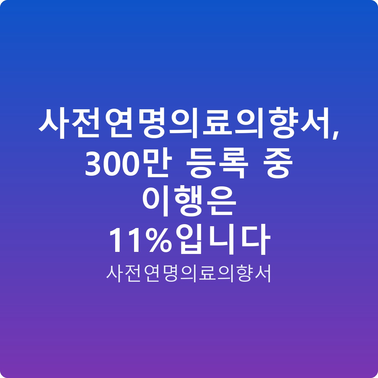 사전연명의료의향서, 300만 등록 중 이행은 11%입니다 사전연명의료의향서, 300만 등록 중 이행은 11%입니다