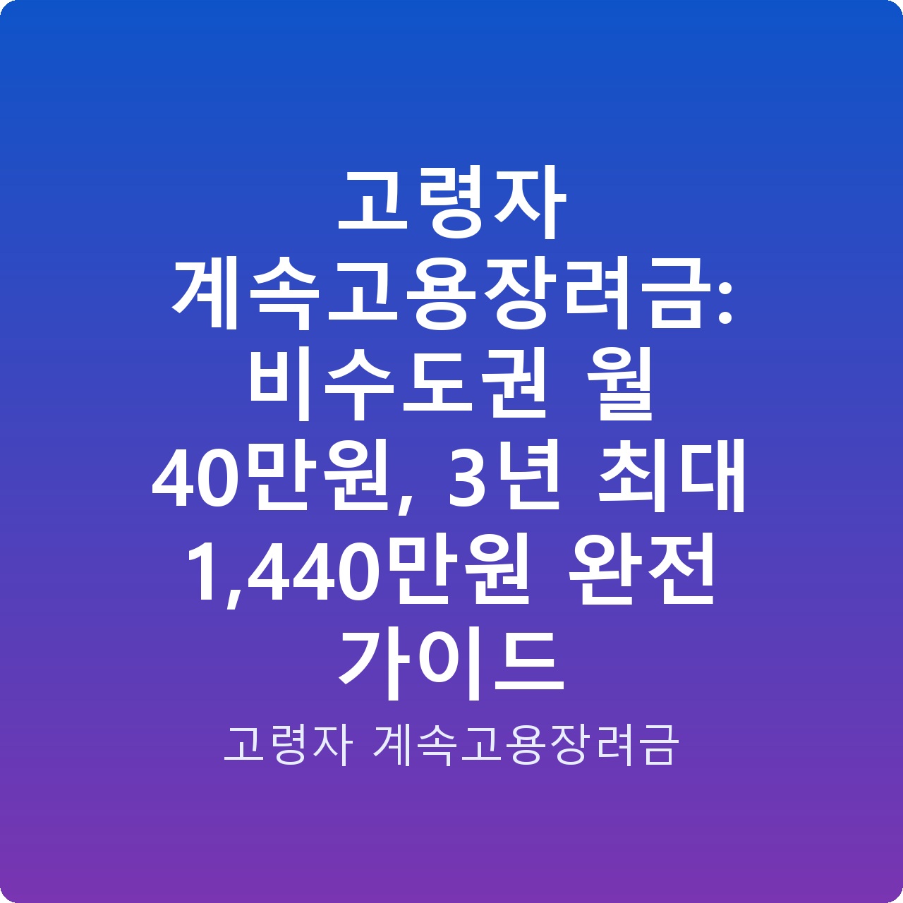 고령자 계속고용장려금: 비수도권 월 40만원, 3년 최대 1,440만원 완전 가이드