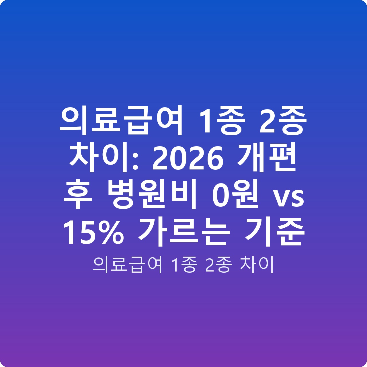 의료급여 1종 2종 차이: 2026 개편 후 병원비 0원 vs 15% 가르는 기준
