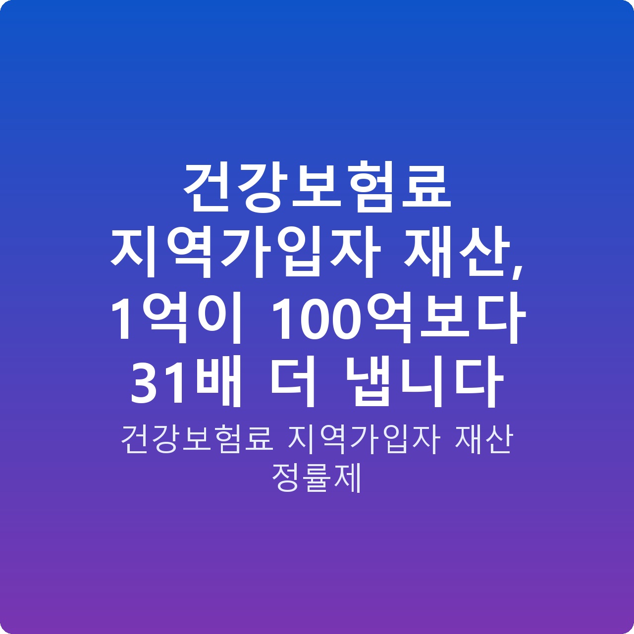 건강보험료 지역가입자 재산, 1억이 100억보다 31배 더 냅니다