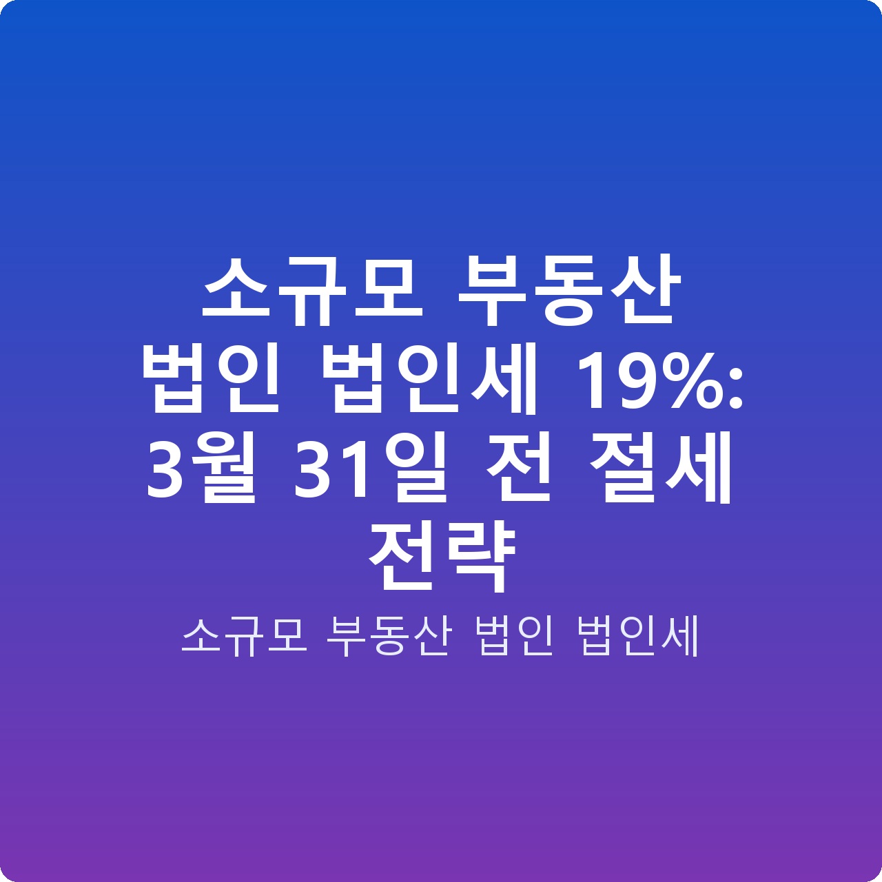 소규모 부동산 법인 법인세 19%: 3월 31일 전 절세 전략