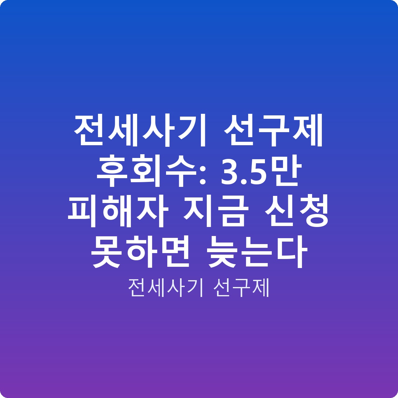 전세사기 선구제 후회수: 3.5만 피해자 지금 신청 못하면 늦는다