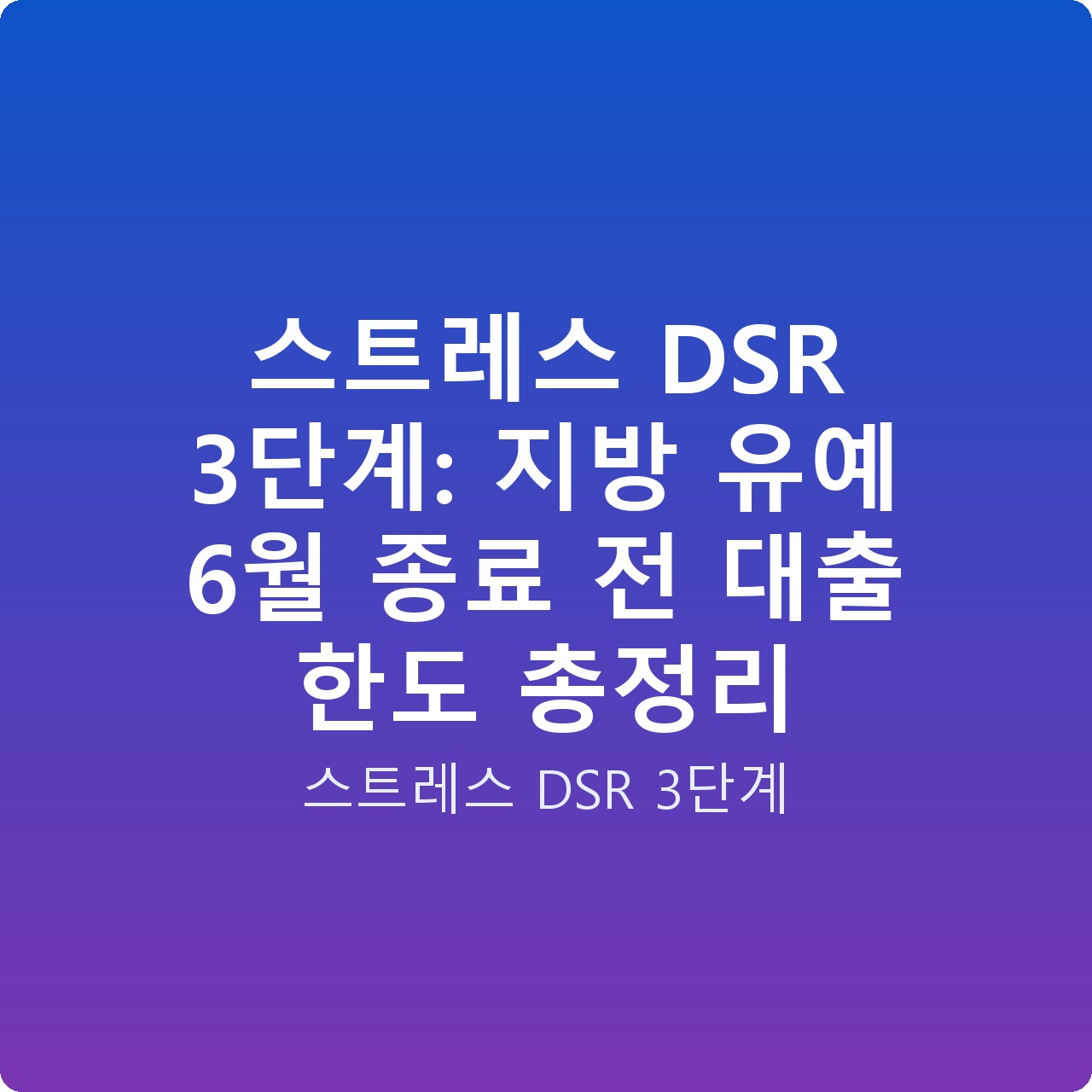 스트레스 DSR 3단계: 지방 유예 6월 종료 전 대출 한도 총정리