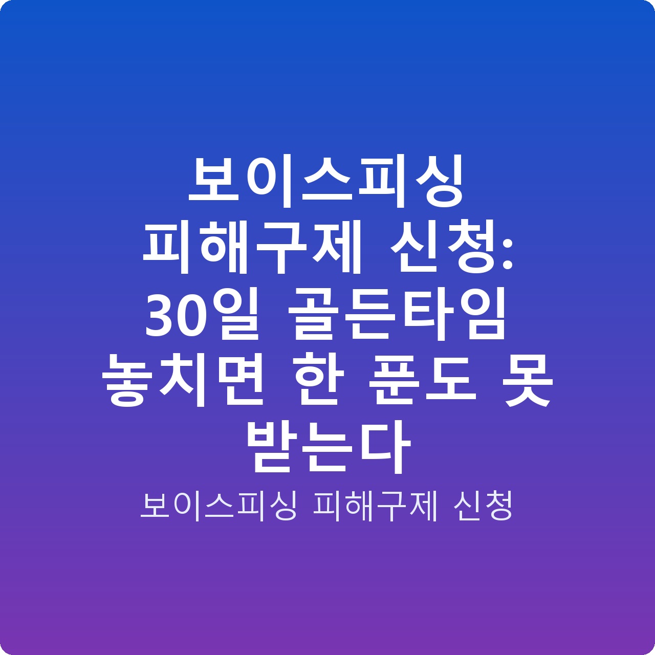 보이스피싱 피해구제 신청: 30일 골든타임 놓치면 한 푼도 못 받는다