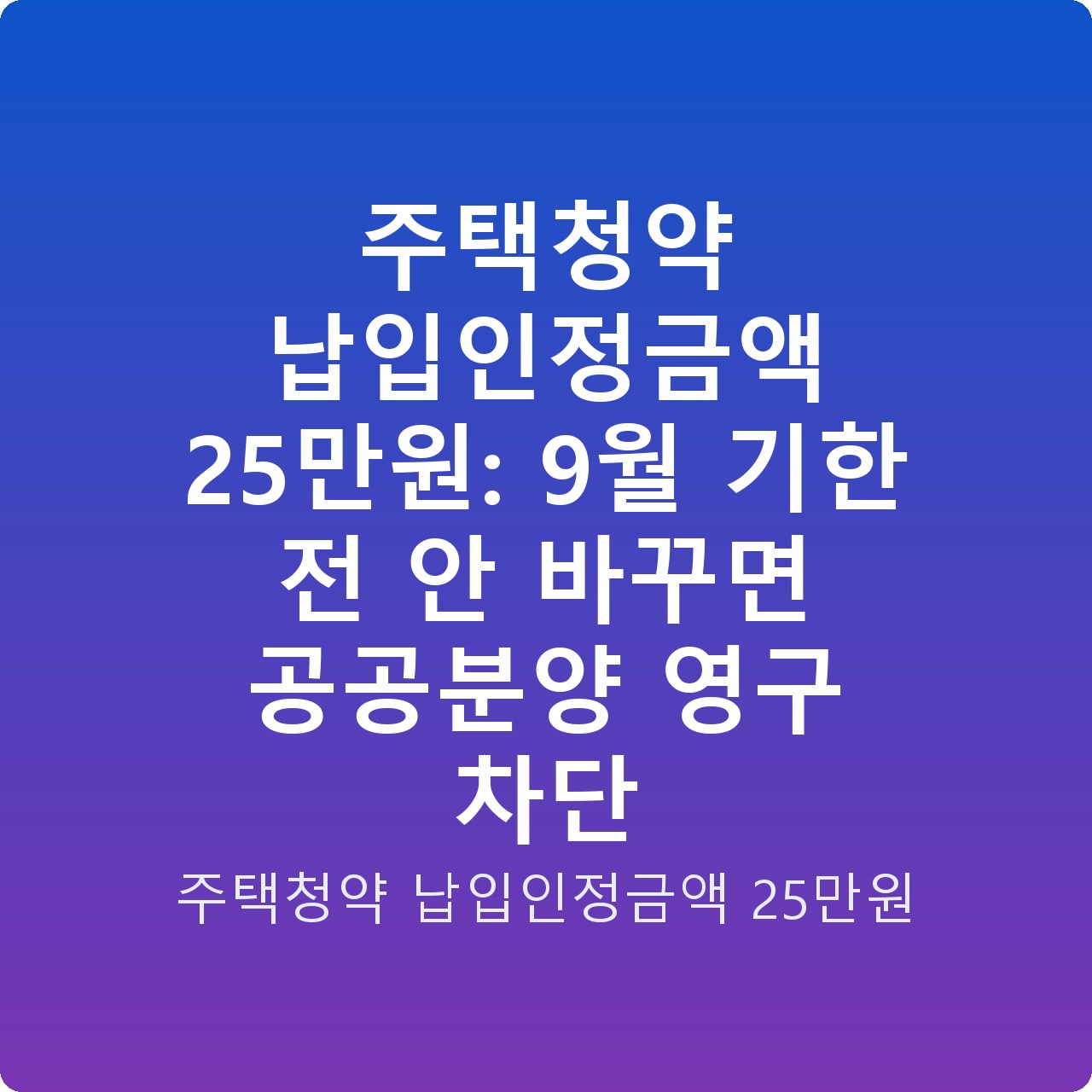 주택청약 납입인정금액 25만원: 9월 기한 전 안 바꾸면 공공분양 영구 차단