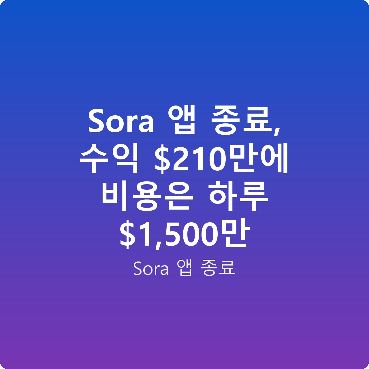 Sora 앱 종료, 수익 0만에 비용은 하루 ,500만
