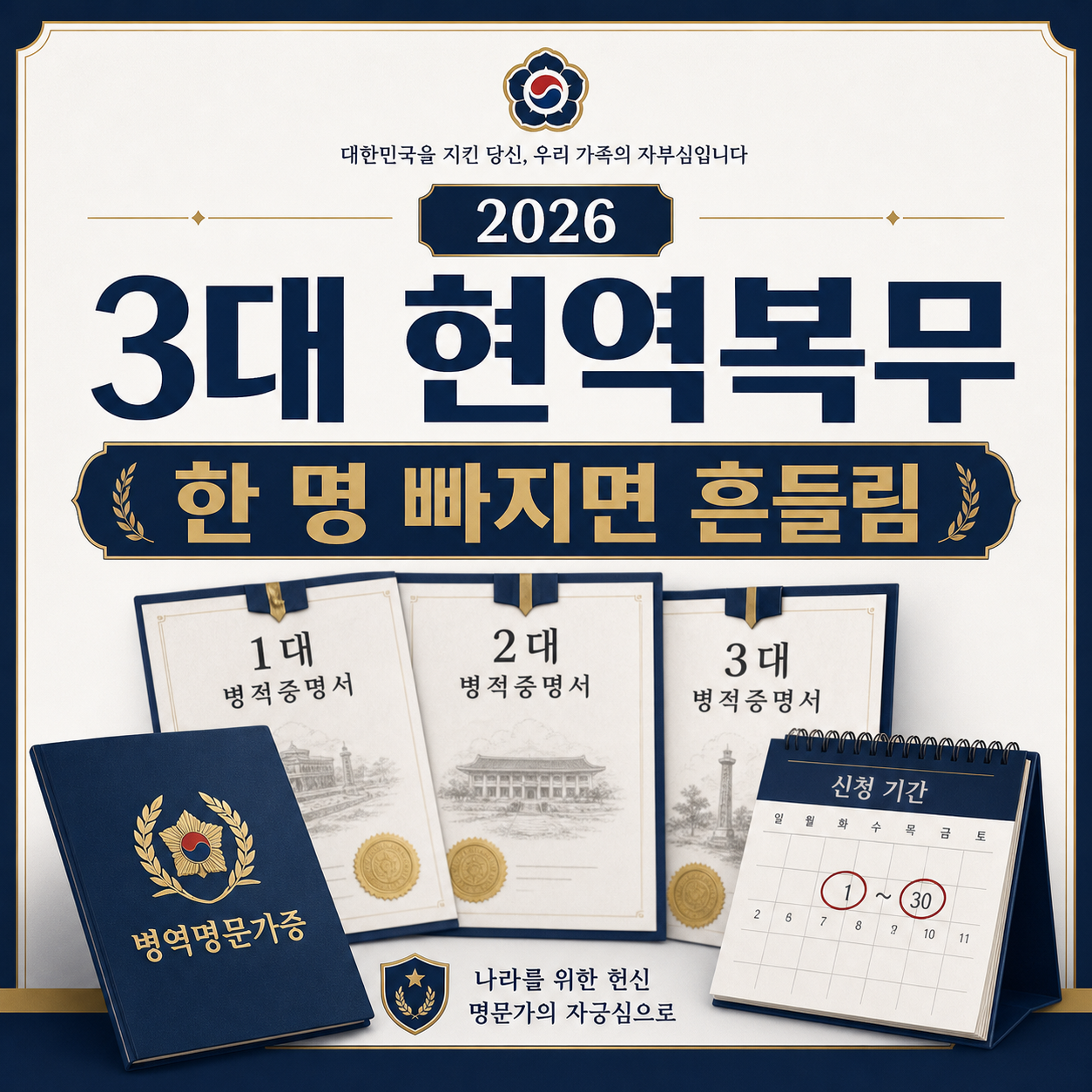 병역명문가 신청 2026, 3대 모두 현역복무 기록이 핵심입니다